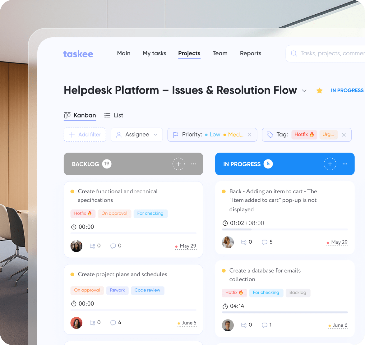 Internal task manager and time tracker for project management