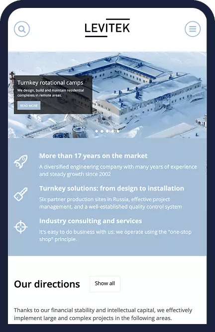 Levitek project case study screenshot variant 2 in English