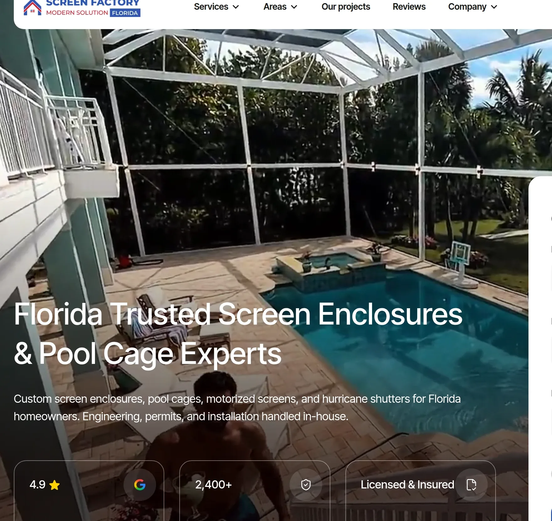 Screen Factory Florida website — Toimi case